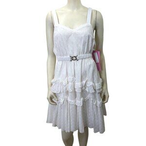 LDT Celia Tiered Belted Tiered‎ Ruffle Strappy Back Detail A-Line Dress SZ 2 NWT